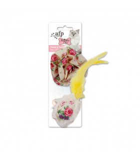 AFP Shabby Chic Cat Flower & Feather Ball Yellow